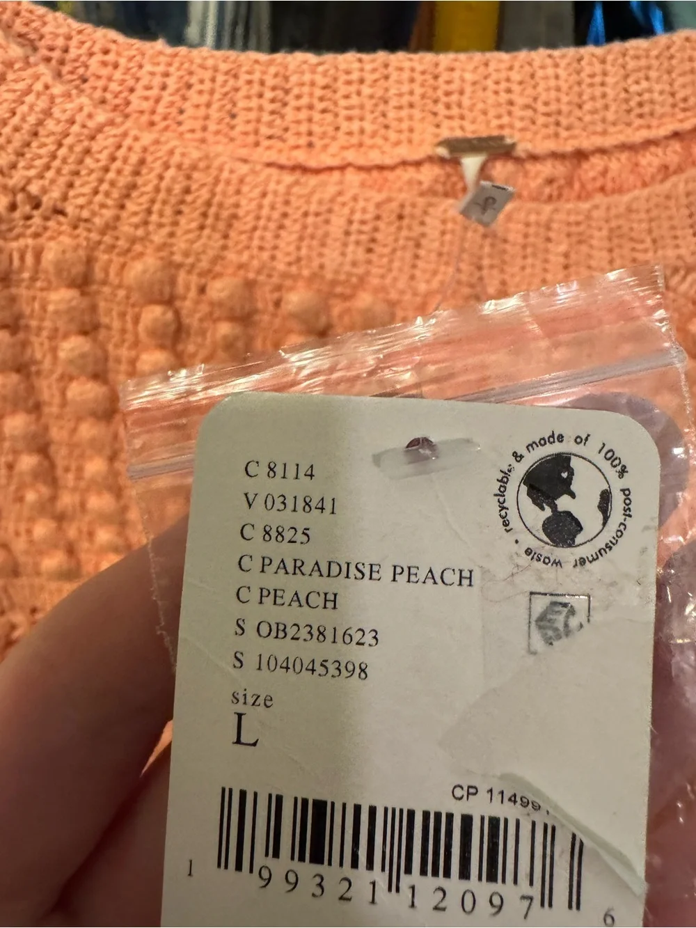 NWT Free People Penny Crochet Cotton Pullover - paradise peach - large